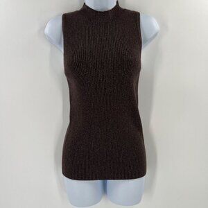 Michael‎ Stars M Ribbed Mock Neck Top Shimmer Metallic Sleeveless Sweater